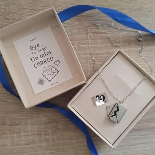 Collar DIje Carta Personalizado Grabado Laser Foto SILVER MAIL — Collar personalizado | GGIFT