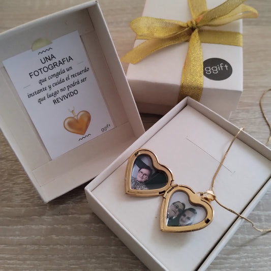 Relicario con Fotos personalizadas GOLDEN HEART — Collar personalizado | GGIFT