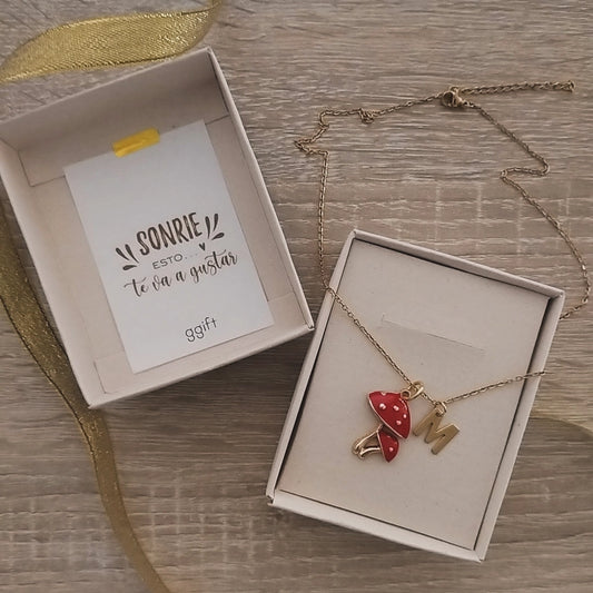 Cadena Hongo Mushroom con Letra Personalizada — Collar personalizado | GGIFT