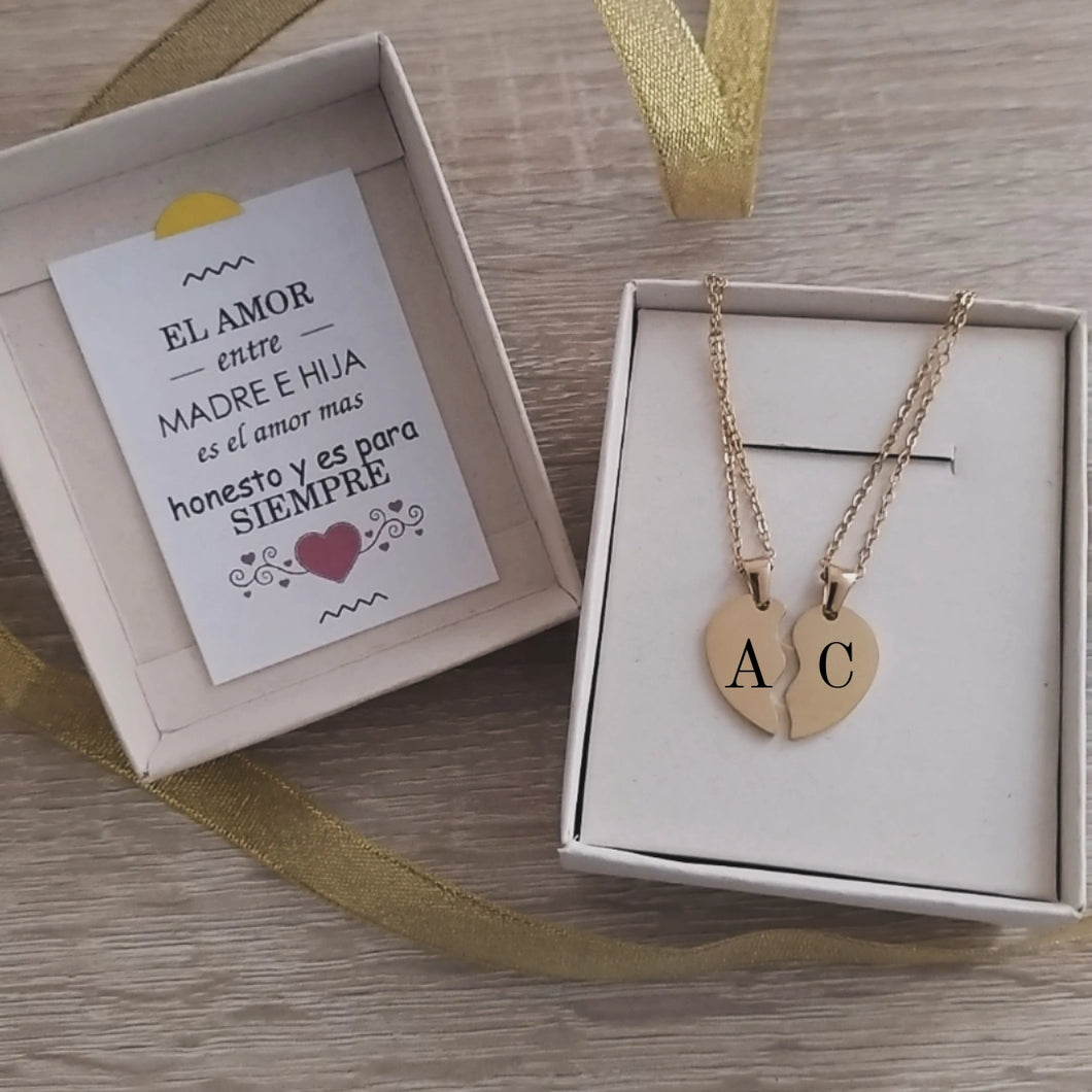 DUO Cadenas Heart Madre e HIja (Incluye Grabado)