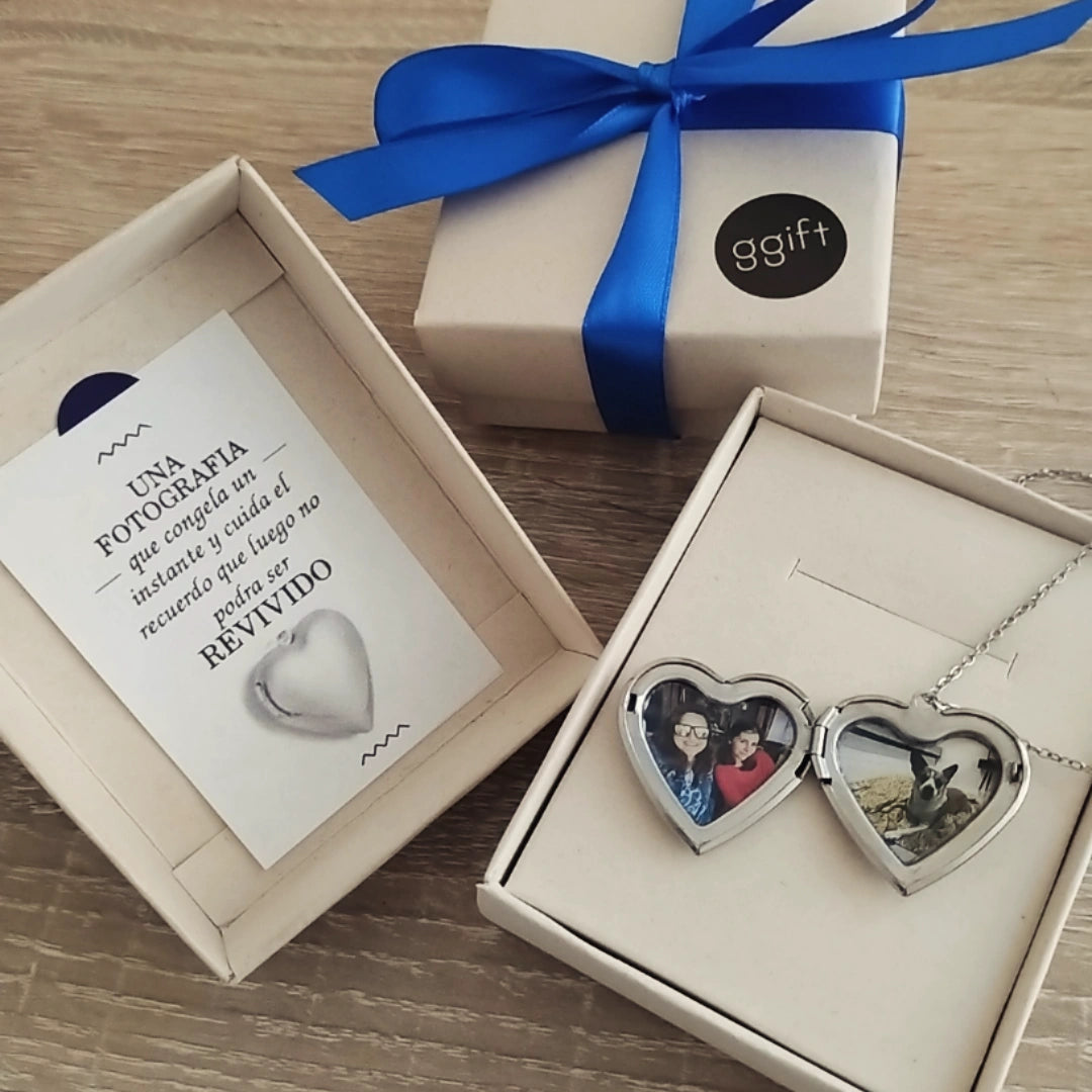 Relicario con Fotos personalizadas SILVER HEART — Collar personalizado | GGIFT