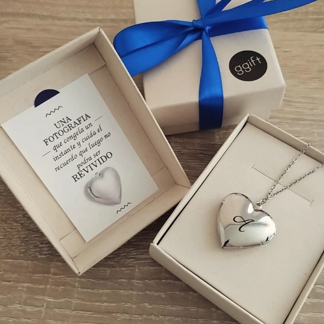 Relicario con Fotos personalizadas SILVER HEART — Collar personalizado | GGIFT